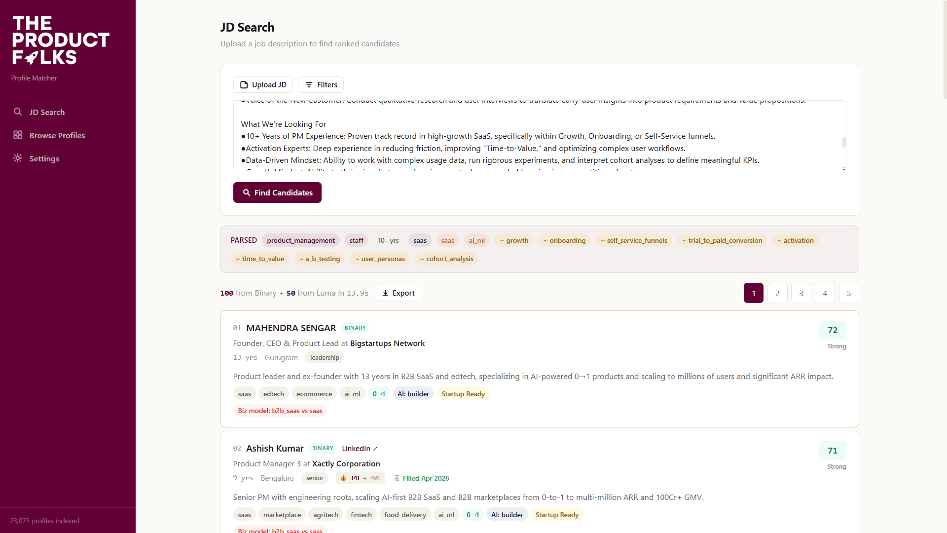 Talent Hub semantic search interface